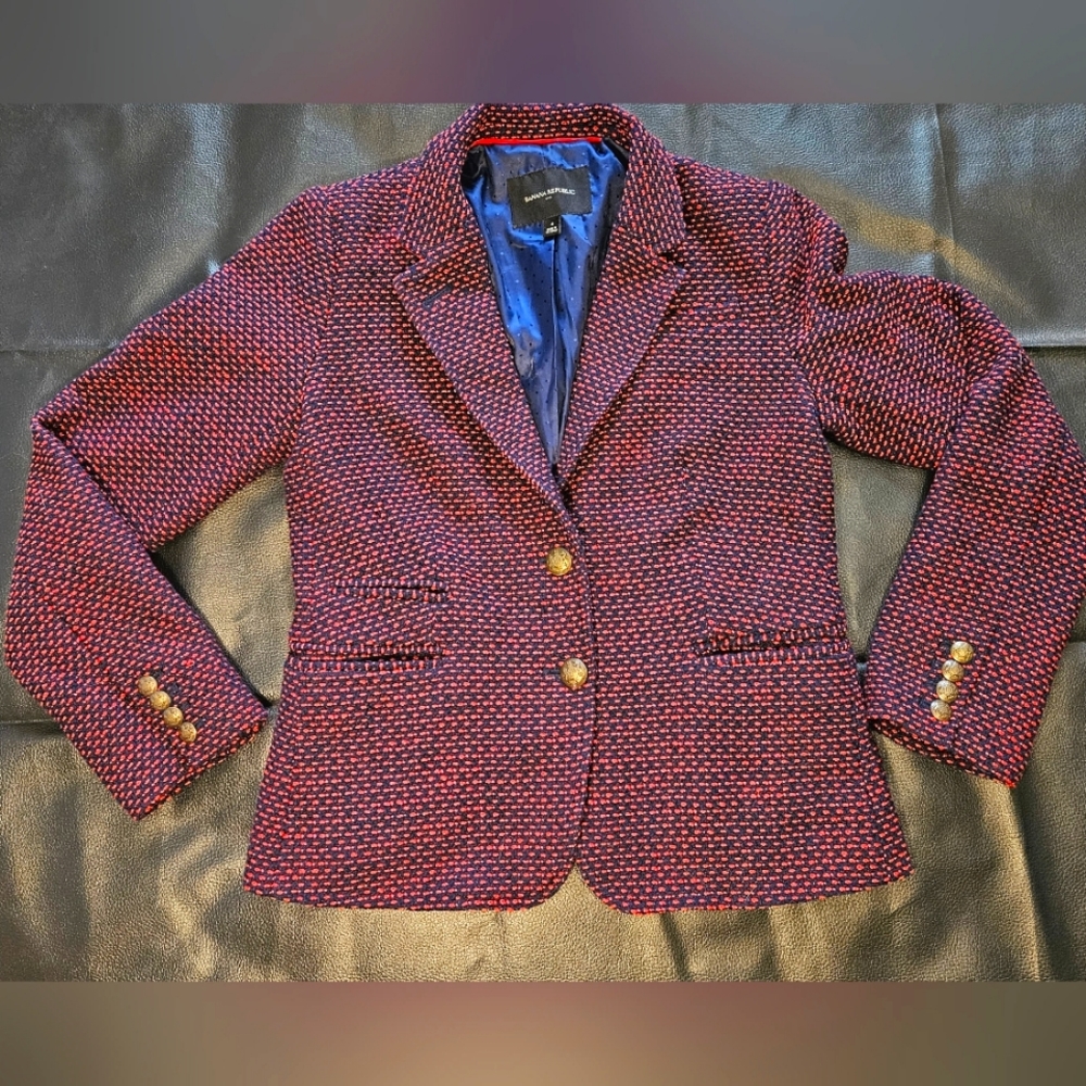 Banana Republic Factory Women’s Size 4 Navy/Red Tweed Blazer